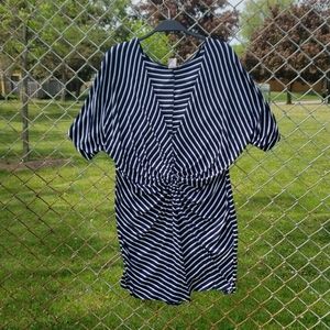 Lilian Nautical Striped V-Neck Romper with Ruching